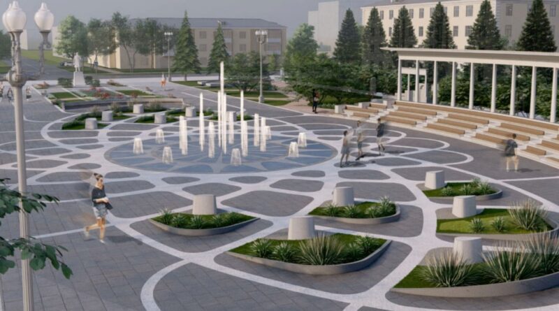 Проект Центральной площади с амфитеатром и фонтаном